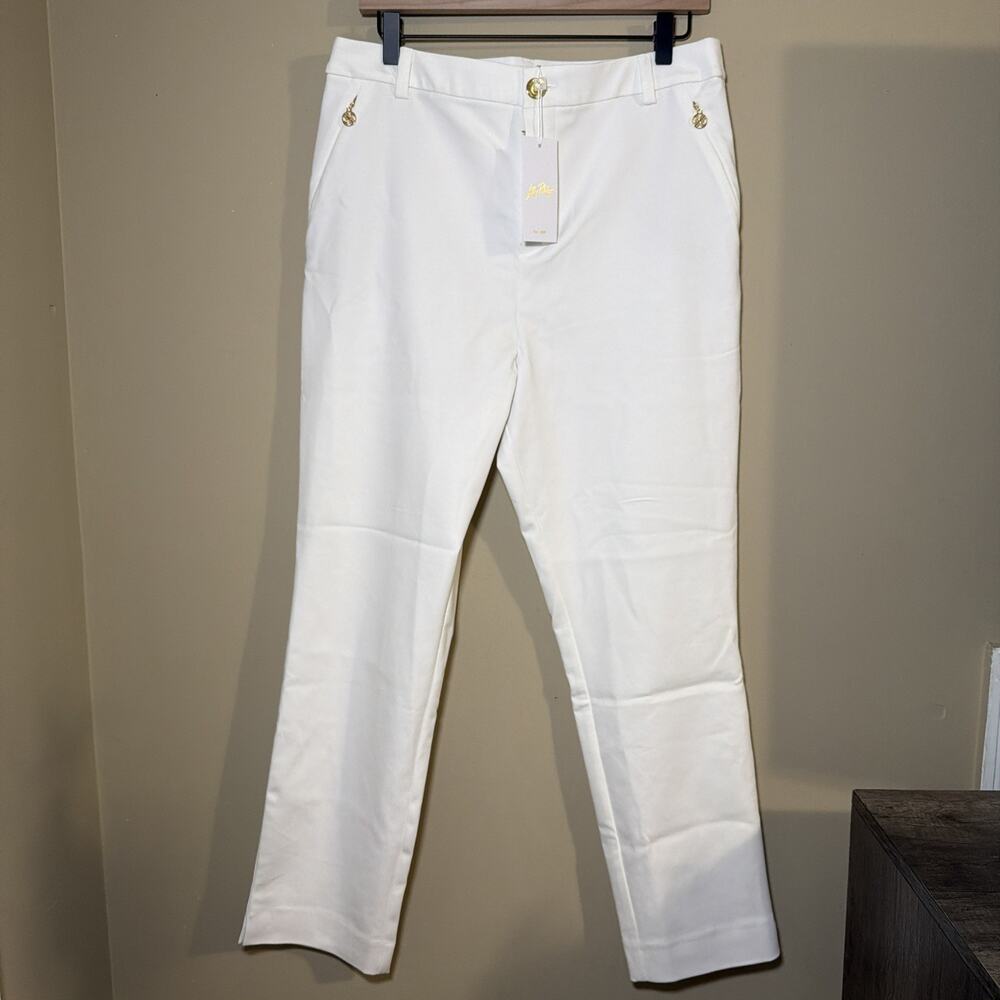 Lilly Pulitzer Ana High Rise Pants Womens 12 Resort White NWT Straight Leg